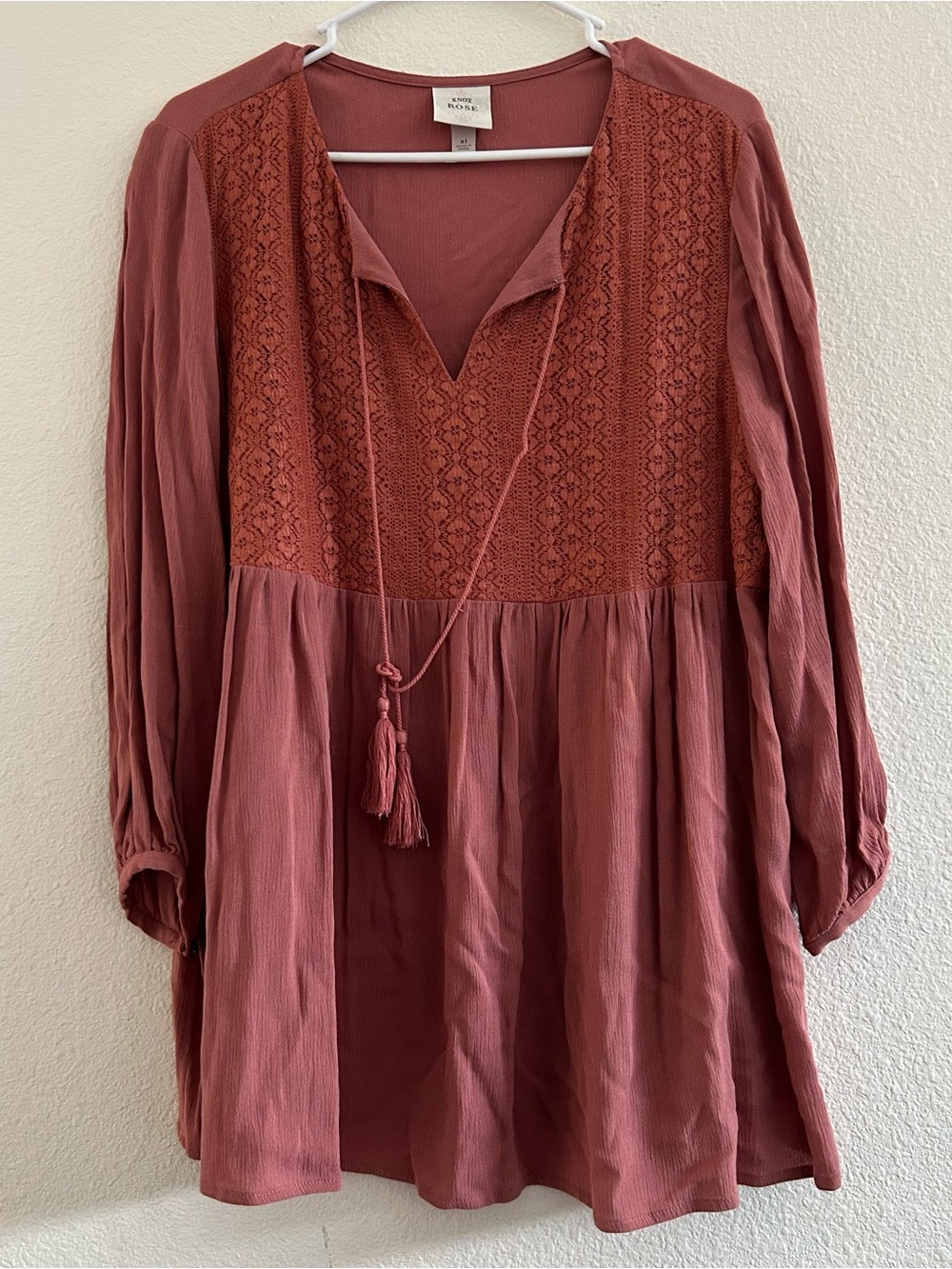 Knox Rose Lace-Yoke Tunic Top in Rosewood